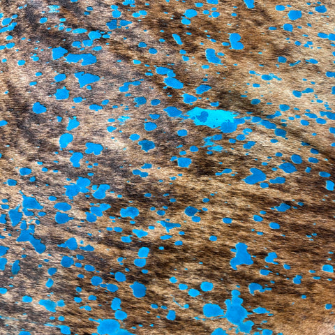 Brindle Cowhide Rug with Turquoise Acid Washed Size: 7.5x6.2 feet D-906