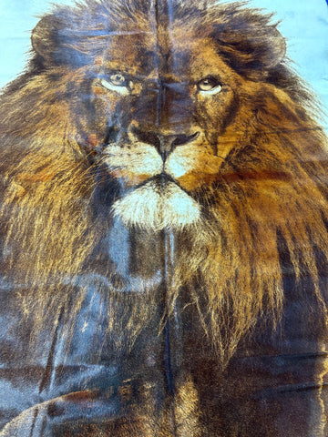 Lion Print Cowhide Rug (hair-on leather) Size: 5.5x5 feet D-415