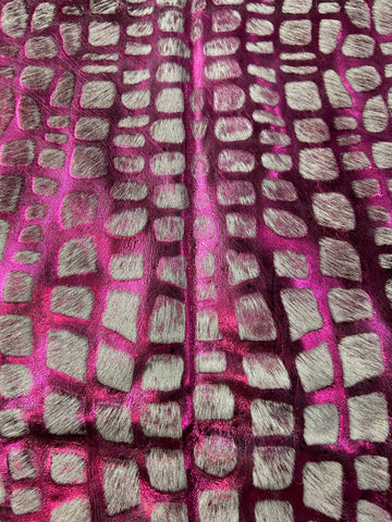 Pink Metallic Crocodile Embossed Cowhide Rug Size: 7x6 feet D-419