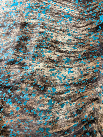 Brindle Cowhide Rug with Turquoise Acid Washed Size: 7.2x7 feet D-421