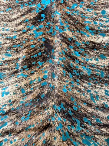 Brindle Cowhide Rug with Turquoise Acid Washed Size: 7.2x7 feet D-421