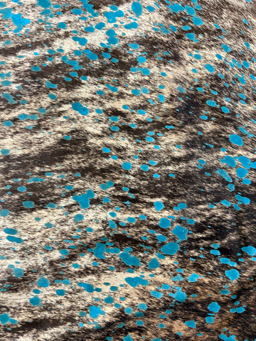 Brindle Cowhide Rug with Turquoise Acid Washed Size: 7.2x7 feet D-421