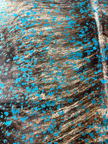 Brindle Cowhide Rug with Turquoise Acid Washed Size: 8x7.5 feet D-422