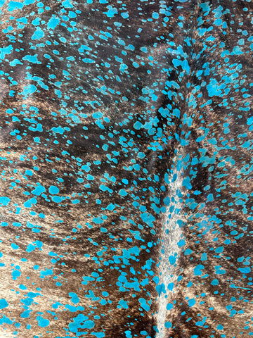 Brindle Cowhide Rug with Turquoise Acid Washed Size: 8x7.5 feet D-422