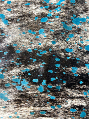 Brindle Cowhide Rug with Turquoise Acid Washed Size: 8x7 feet D-423