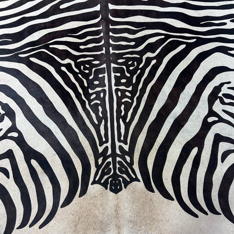 Zebra Print Cowhide Rug (some imperfections) Size: 7.7x6.2 feet Z-129
