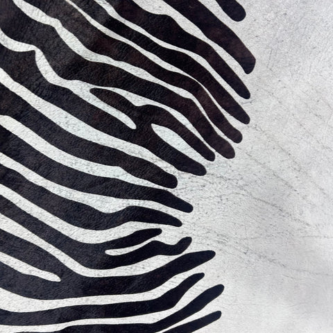 Zebra Print Cowhide Rug (some imperfections) Size: 7.7x6.2 feet Z-129