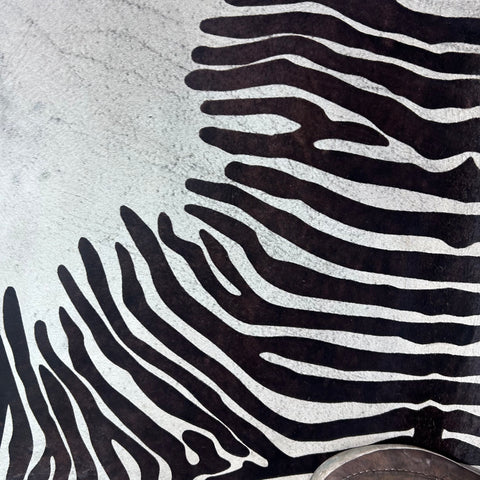 Zebra Print Cowhide Rug (some imperfections) Size: 7.7x6.2 feet Z-129