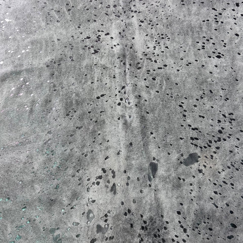 Dark Silver Metallic Acid Washed Cowhide Rug Size: 8x6.5 feet Y-205