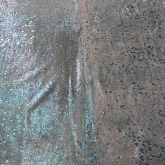 Turquoise Metallic Cowhide Rug Size: 8x7 feet Z-130