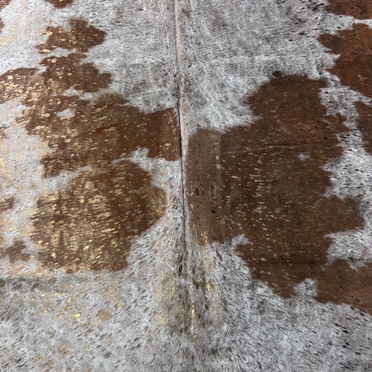 Brown and White Bronze Metallic Acid Washed Cowhide Rug Size: 6.7x6 feet Z-131