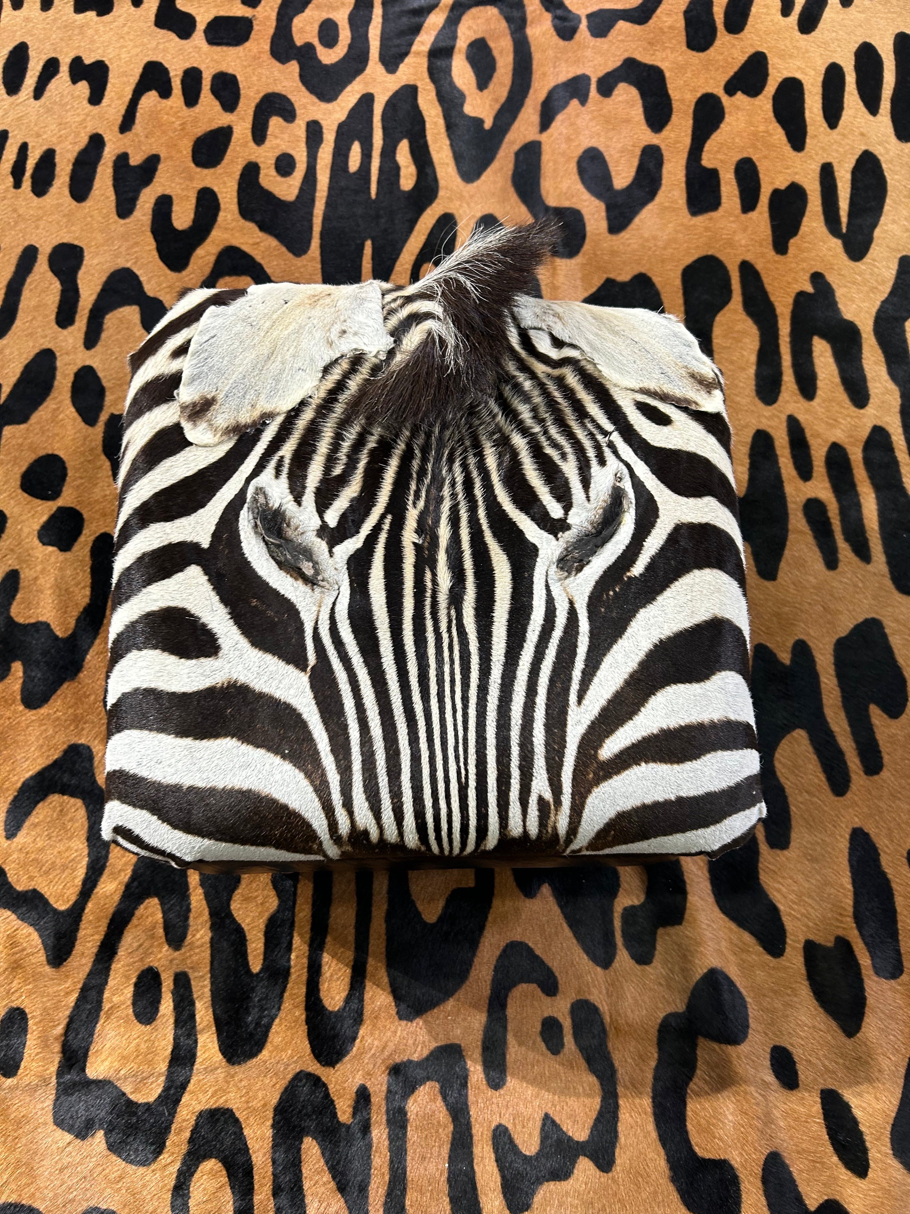 Real Zebra Skin Foot Stool 9 H X 13 X 13" Africa Zebra Skin Hair-on Mini Ottoman
