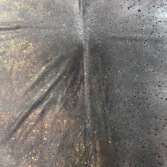 Bronze Metallic Acid Washed Grey Cowhide Rug Size: 7x6.5 feet X-017