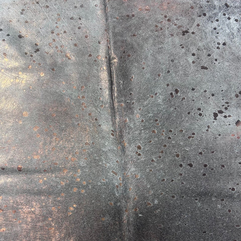 Bronze Metallic Acid Washed Grey Cowhide Rug Size: 7x6.5 feet X-017