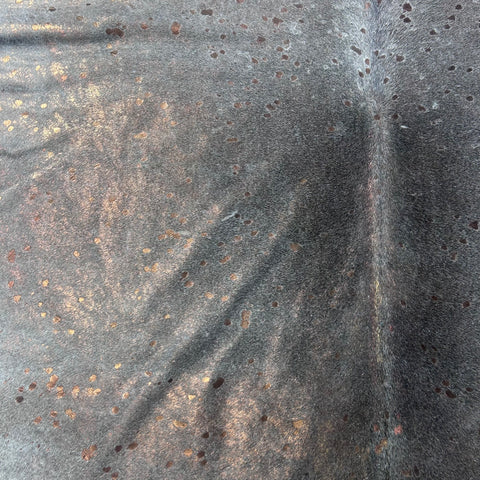 Bronze Metallic Acid Washed Grey Cowhide Rug Size: 7x6.5 feet X-017