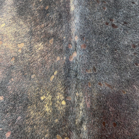 Bronze Metallic Acid Washed Grey Cowhide Rug Size: 7x6.5 feet X-017