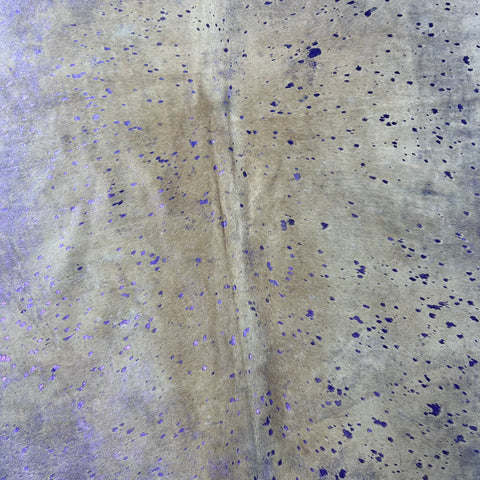 Purple Metallic on Beige Background Cowhide Rug Size: 7x6 feet Y-148