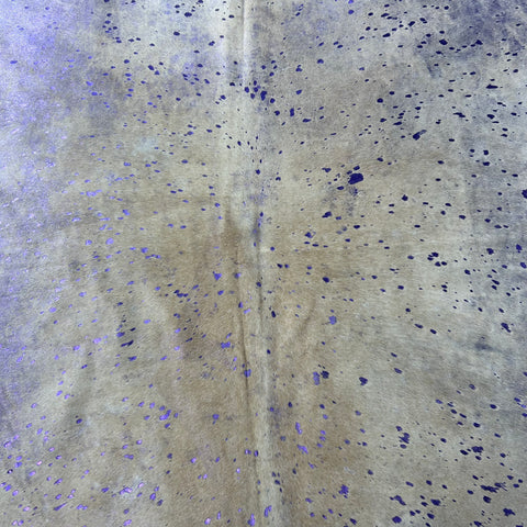 Purple Metallic on Beige Background Cowhide Rug Size: 7x6 feet Y-148