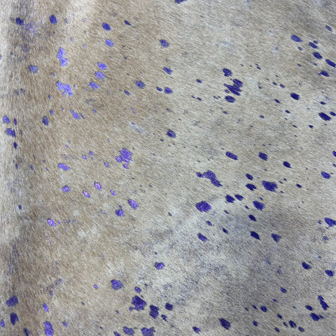 Purple Metallic on Beige Background Cowhide Rug Size: 7x6 feet Y-148