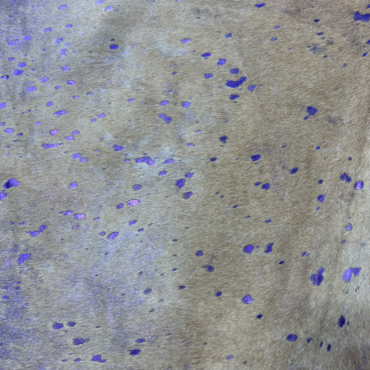 Purple Metallic on Beige Background Cowhide Rug Size: 7x6 feet Y-148