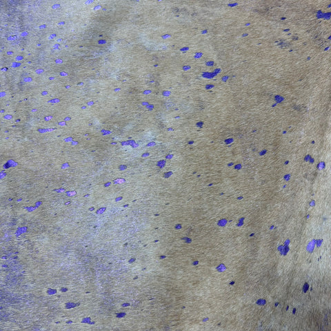 Purple Metallic on Beige Background Cowhide Rug Size: 7x6 feet Y-148