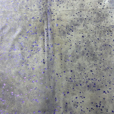 Purple Metallic on Beige Background Cowhide Rug Size: 7.2x6 feet Y-149