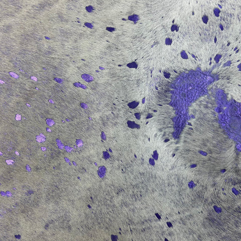 Purple Metallic on Beige Background Cowhide Rug Size: 7.2x6 feet Y-149