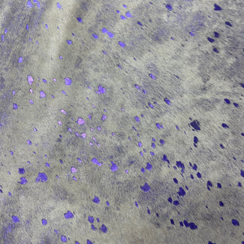 Purple Metallic on Beige Background Cowhide Rug Size: 7.2x6 feet Y-149