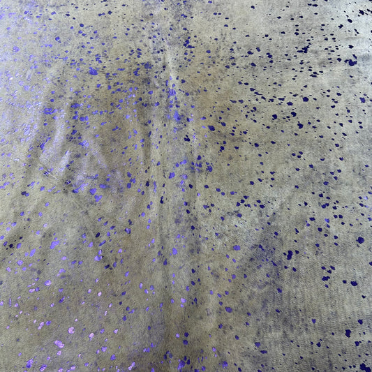 Purple Metallic on Beige Background Cowhide Rug Size: 8.2x6.5 feet Y-151