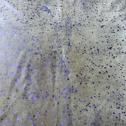Purple Metallic on Beige Background Cowhide Rug Size: 8.2x6.5 feet Y-151