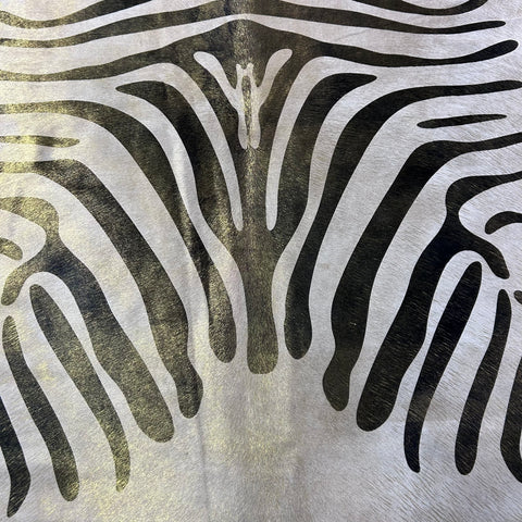 Zebra Cowhide Rug with Gold Metallic Glitter Size: 7x6.7 feet Y-152
