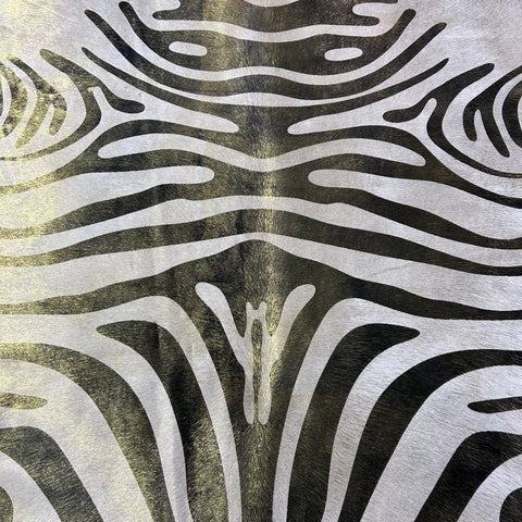 Zebra Cowhide Rug with Gold Metallic Glitter Size: 7x6.7 feet Y-152