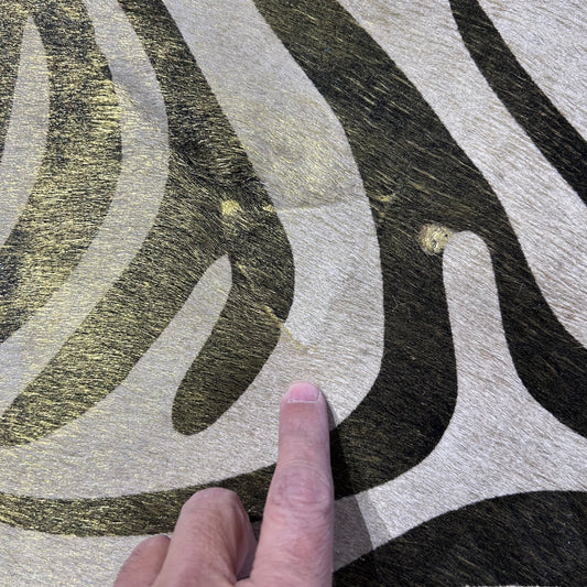 Zebra Cowhide Rug with Gold Metallic Glitter Size: 7x6.7 feet Y-152