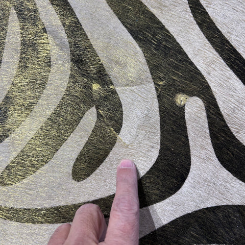 Zebra Cowhide Rug with Gold Metallic Glitter Size: 7x6.7 feet Y-152
