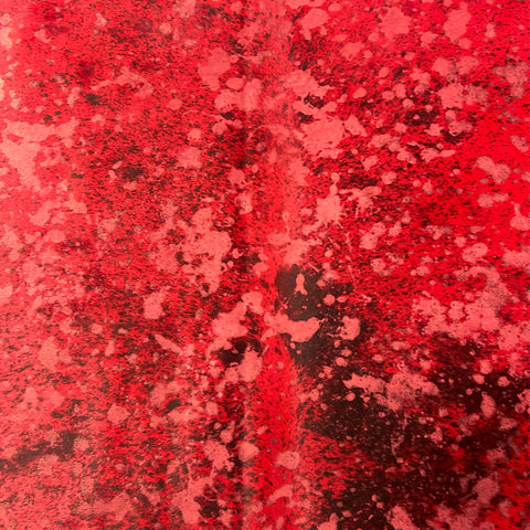 Black & White Cowhide Rug Dyed Red and Acid Washed Size: 6.2x5.7 feet J-013