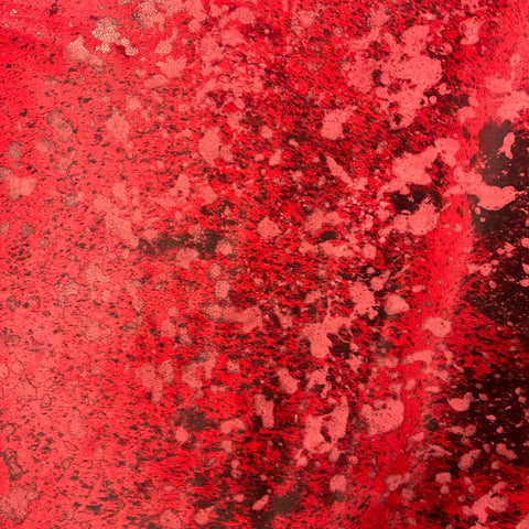 Black & White Cowhide Rug Dyed Red and Acid Washed Size: 6.2x5.7 feet J-013