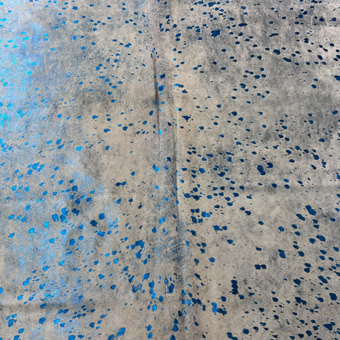 Blue Metallic Acid Washed Cowhide Rug Size: 8x6.2 feet J-015