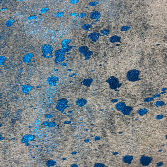 Blue Metallic Acid Washed Cowhide Rug Size: 8x6.2 feet J-015