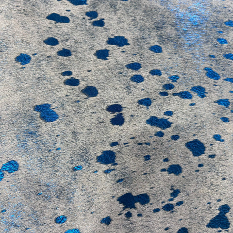 Blue Metallic Acid Washed Cowhide Rug Size: 8x6.2 feet J-015