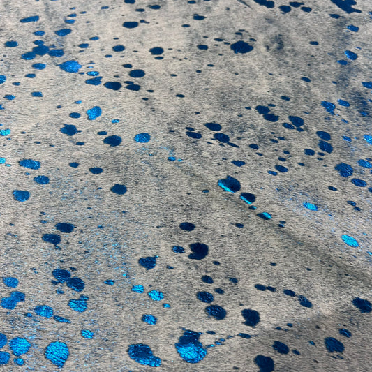 Blue Metallic Acid Washed Cowhide Rug Size: 7x6 feet J-016