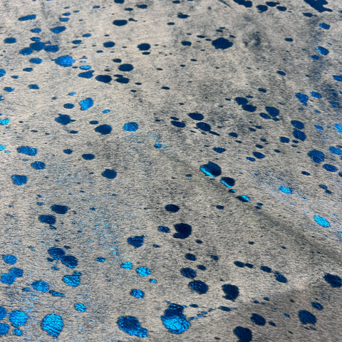 Blue Metallic Acid Washed Cowhide Rug Size: 7x6 feet J-016