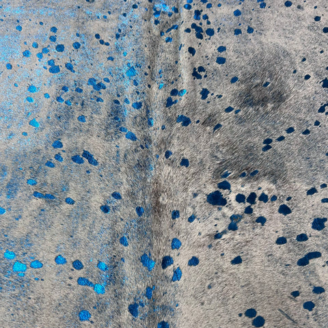 Blue Metallic Acid Washed Cowhide Rug Size: 7x6 feet J-016