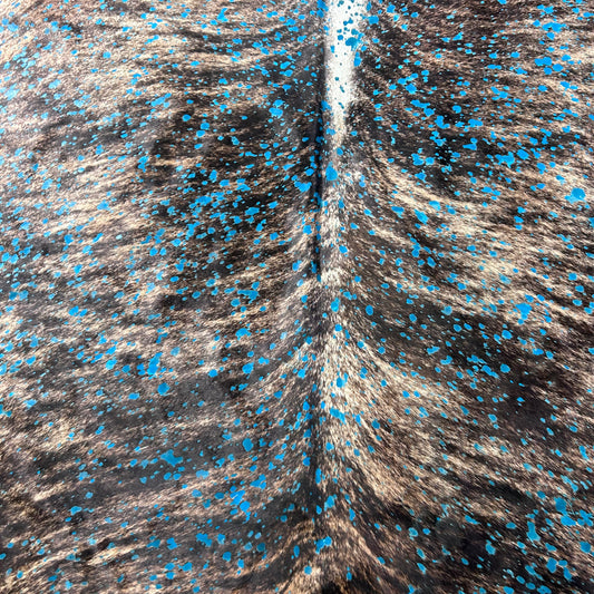 Dark Brindle Turquoise Acid Washed Cowhide Rug (white belly) Size: 8x7 feet D-995