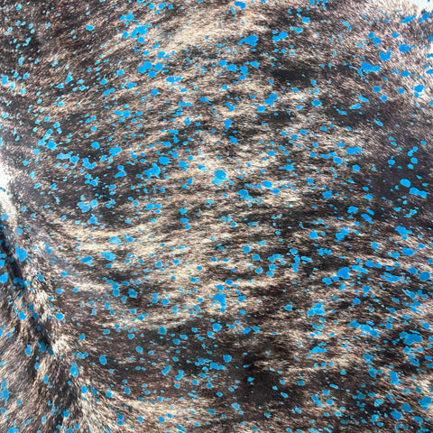 Dark Brindle Turquoise Acid Washed Cowhide Rug (white belly) Size: 8x7 feet D-995