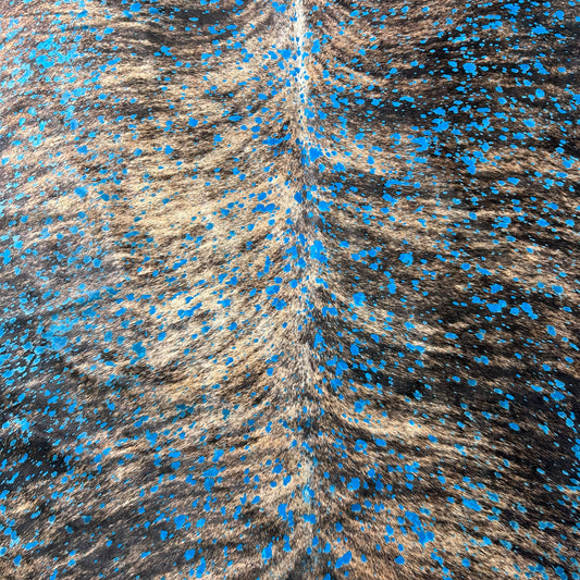 Dark Brindle Turquoise Acid Washed Cowhide Rug Size: 7x7 feet D-996