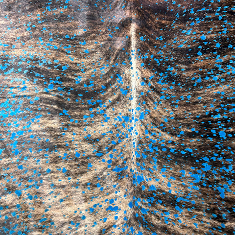 Dark Brindle Turquoise Acid Washed Cowhide Rug Size: 7x7 feet D-996