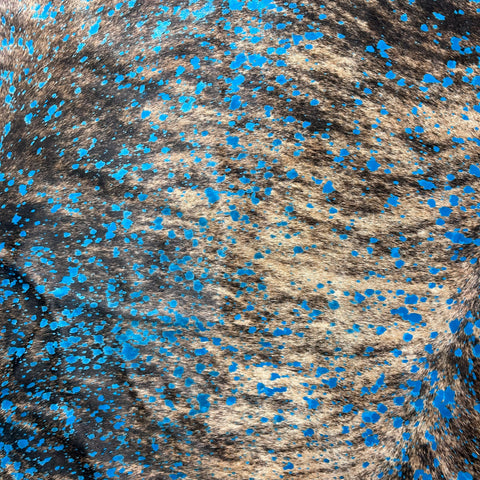 Dark Brindle Turquoise Acid Washed Cowhide Rug Size: 7x7 feet D-996