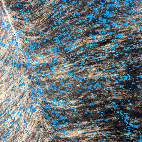 Dark Brindle Turquoise Acid Washed Cowhide Rug Size: 7x7 feet D-996
