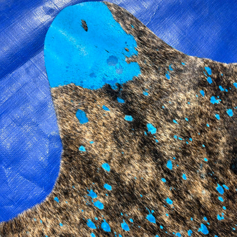 Dark Brindle Turquoise Acid Washed Cowhide Rug Size: 7x7 feet D-996