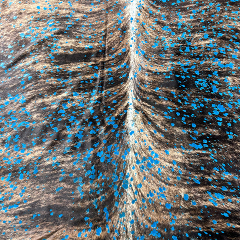Dark Brindle Turquoise Acid Washed Cowhide Rug Size: 8x7.5 feet D-997